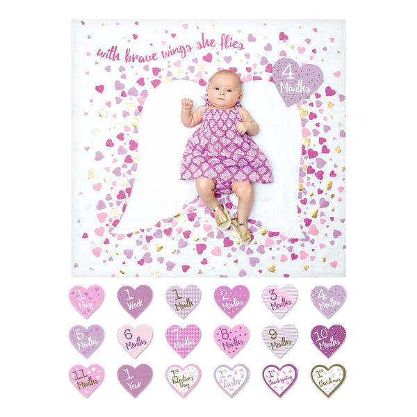 Baby's First Year Deluxe Blanket & Card Set | With Brave Wings She Flies | Blanket | Poshinate Kiddos Baby & Kids Store