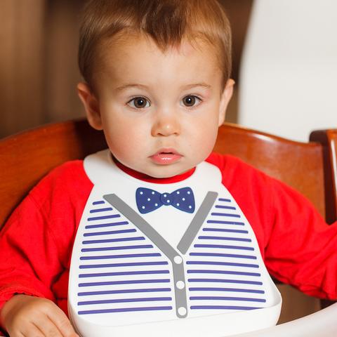 Baby Bib | Little Gentleman | White & Blue | Bow Tie - Baby Bibs - Poshinate Kiddos - Bib on kid
