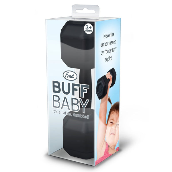Baby Rattle | Dumbbell - Unique Baby Rattle Dumbbell - Buff Baby Packaging Side View  - Poshinate Kiddos