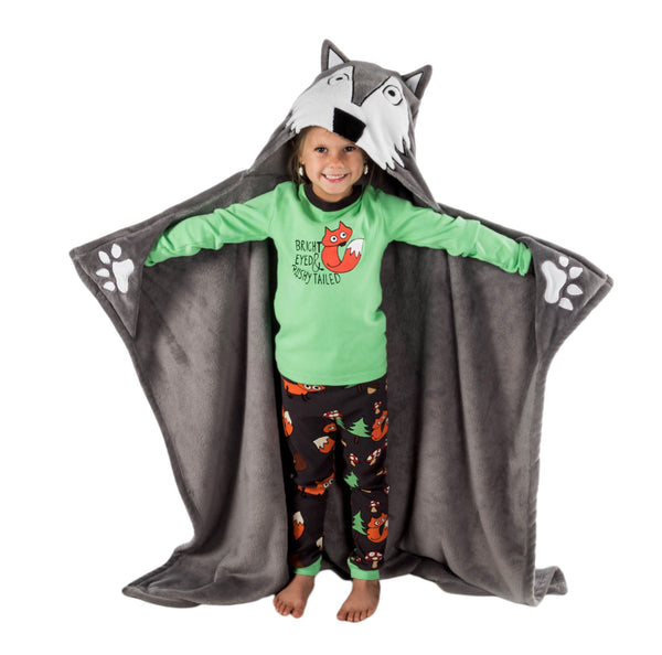 Hooded Kids Fleece Blanket | Wolf - Blankets - - Poshinate Kiddos