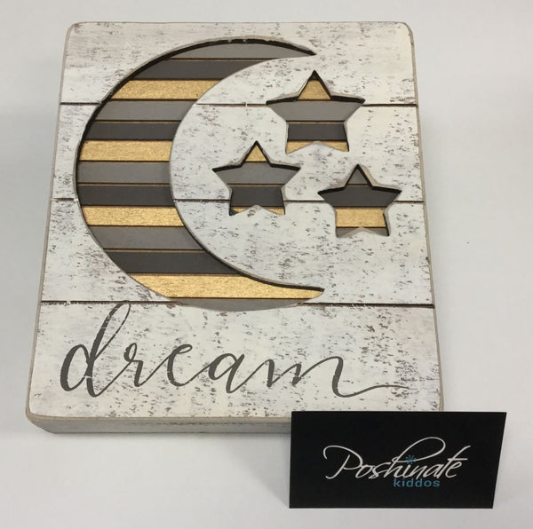 Wooden Wall Art | Dream - Room Decor - Poshinate Kiddos Store - front of wood