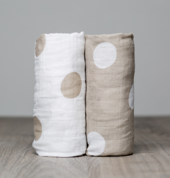 Cotton Muslin Swaddle Set | 2 pc | Beige Dots - Swaddle Blankets - Poshinate Kiddos Baby & Kids Gifts