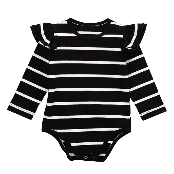 Baby Girl Onesie | Black & White Stripe - Baby Onesies - Poshinate Kiddos Baby & Kids Boutique - laying flat 