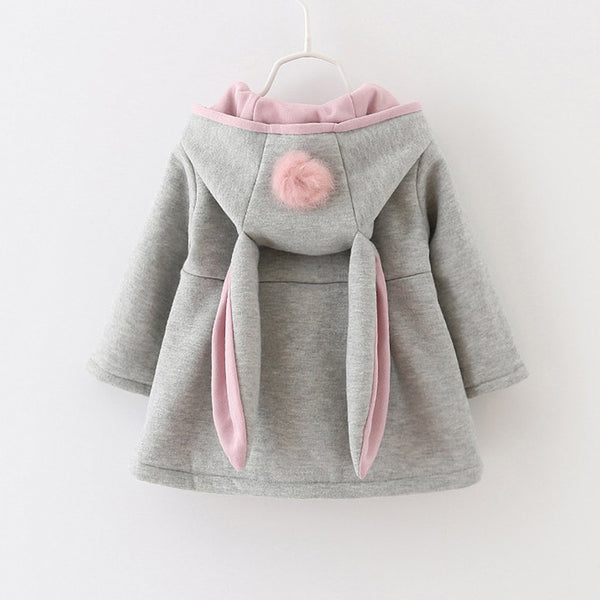 Girls Jacket | Hooded Bunny | Grey - Girls Clothes - Poshinate Kiddos Baby & Kids Store - shows back with hood