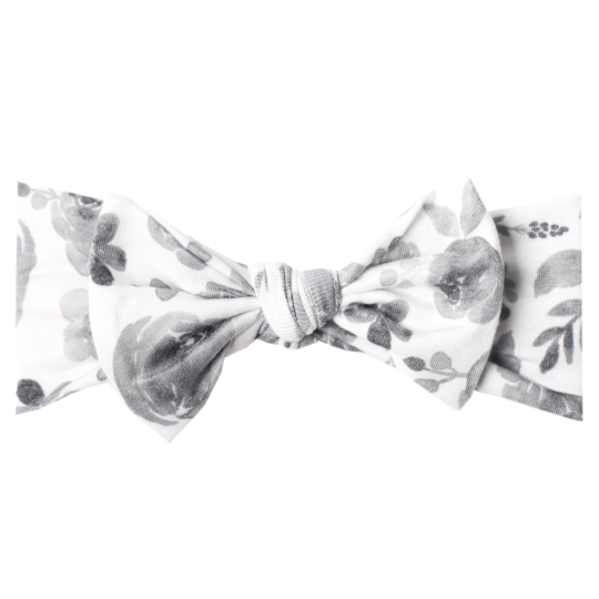 Baby Headband Bow | Grey Floral - Accessories - Poshinate Kiddos Baby & Kids Boutique - bow alone