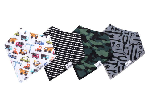 Baby Bibs | Bandana | Construction / Camo / Tools 4-Pack - Baby Bibs - Poshinate Kiddos Baby & Kids Store - 4 in a row