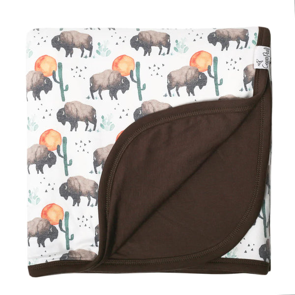 Kids Blanket | 3-Layer Knit Quilt | Bison- Blankets - Poshinate Kiddos Baby & Kids Store - Showing both sides of bison quilt
