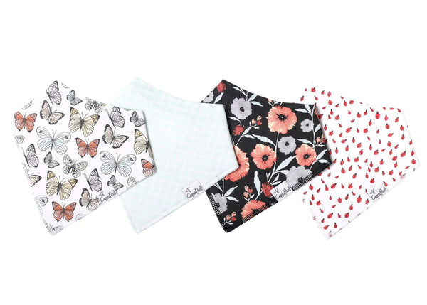 Baby Bibs | Bandana | Butterfly / Poppy 4-Pack - Baby Bibs - Poshinate Kiddos Baby & Kids Store - 4 prints, Butterfly, Mint Green  & White Squares, Poppies,  Lady Bugs!