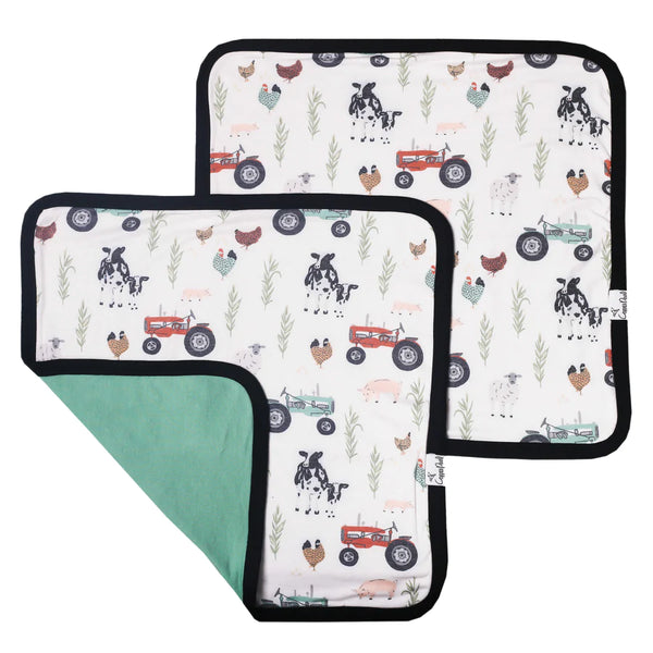 Baby Security Blanket | Farm | Set of 2 - Blankets - Poshinate Kiddos Baby & Kids Store - Showing front and back design of blanket