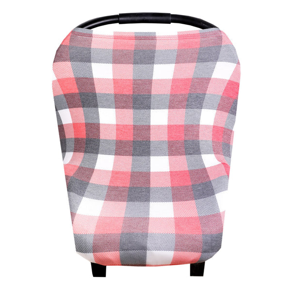 Multi Use 5 in 1 Baby Cover | Red/Black/White Buffalo Plaid - Accessories - Poshinate Kiddos Baby & Kids Store - on car seat