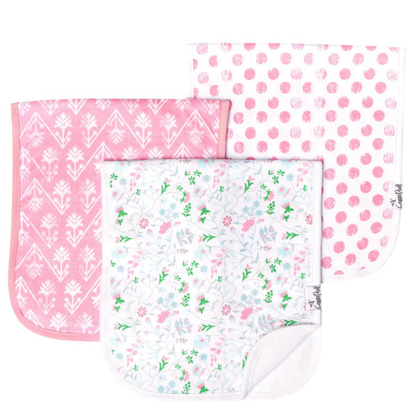 Baby Burp Cloth | Pink Flower 3-Pack - Baby Burp Cloths - Poshinate Kiddos Baby & Kids Store  - 3 different patterns of burp cloths