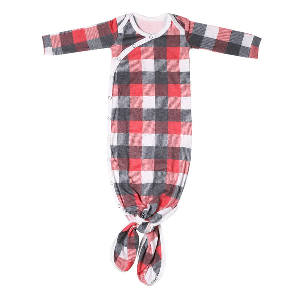 Baby Gown | Knotted | Red/Black/White Buffalo Plaid - Baby Gown - Poshinate Kiddos Baby & Kids Store - Full view of red and black Buffalo Plaid Knotted Gown