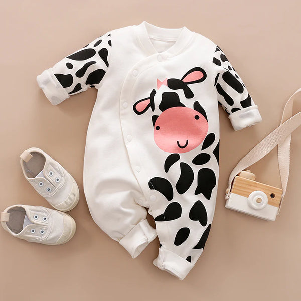 Baby Romper | Cow Print - Baby Rompers - Poshinate Kiddos Baby & Kids Store - View of romper