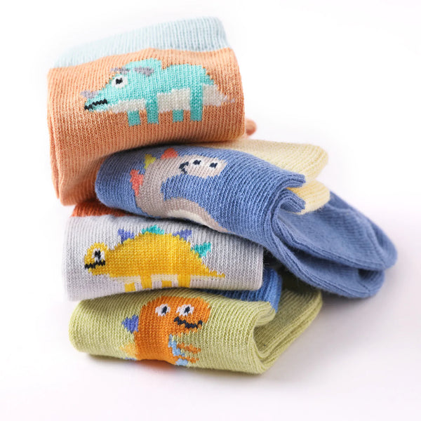 Kids Socks | Dinosaur 4 pk - Kids Socks - Poshinate Kiddos Baby & Kids Store - View of  Dinosaur prints in each 4 pack