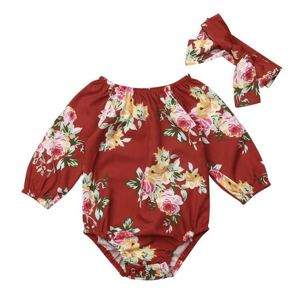 Baby Girl Onesie | Red Floral | 2 pc Set