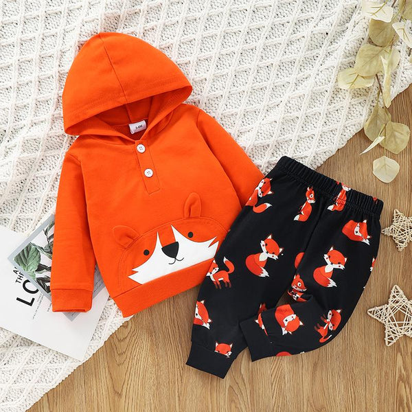 Baby Outfit | Hooded Fox Top/Pants | 2 pc Orange
