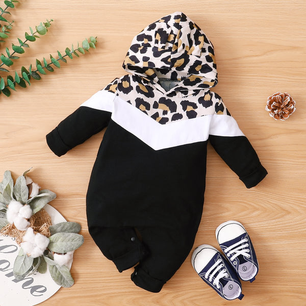 Baby Girl Romper | Leopard Print | Hooded - Baby Outfits - Poshinate Kiddos Baby & Kids Store - View of romper with shoes