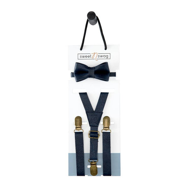 Boys Bow Tie & Suspenders Set | Marine Navy - Accessories - Poshinate Kiddos Baby & Kids Boutique - on card