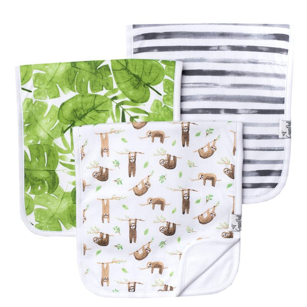 Baby Burp Cloth | Tan Sloth/Tropical Leaf/Grey Stripe 3-Pack - Baby Burp Cloths - Poshinate Kiddos Baby & Kids Store - all 3 designs