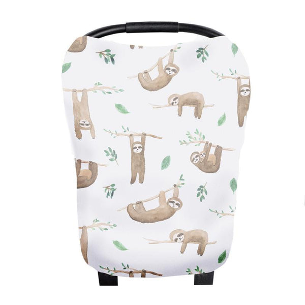 Multi Use 5 in 1 Baby Cover | Tan Sloth - Accessories - Poshinate Kiddos Baby & Kids Boutique - shown on car seat