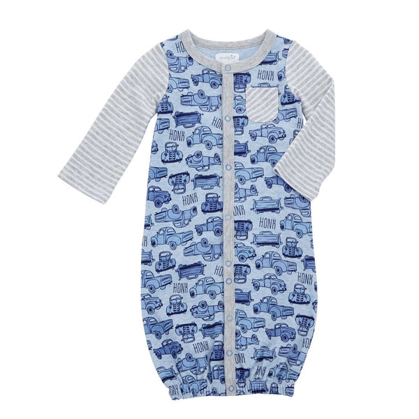Baby Convertible Gown | Classic Truck | Blue Grey | Baby Sleepwear | Poshinate Kiddos Baby & Kids Store