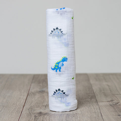 Baby Blanket | Cotton Muslin Swaddle | Dinosaur - Blankets - Poshinate Kiddos Baby & Kids Store - rolled blanket