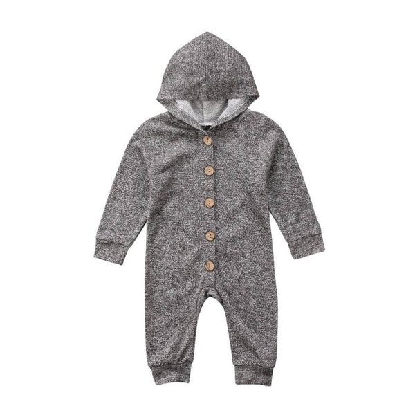Baby Romper | Hooded - Charcoal Grey - Baby Rompers - Poshinate Kiddos Baby & Kids Boutique - Grey with hood