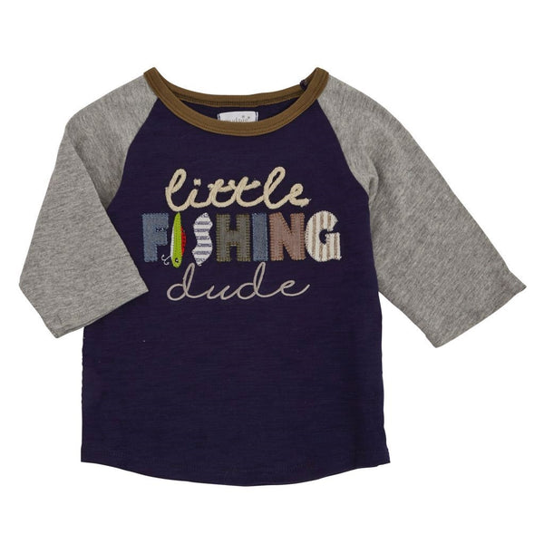 Boys T Shirt | Little Fishing Dude | Navy Grey Olive - Boys T Shirts - Poshinate Kiddos Baby & Kids Store