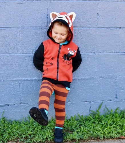Kids Animal Hooded Sweatshirt | Red Panda | Orange Black White |  Poshinate Kiddos Baby & Kids Store | Front on child