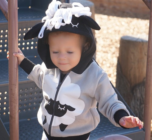 Kids Animal Hooded Sweatshirt | Sheep | Black White Grey | Kids Sweatshirts | Poshinate Kiddos Baby & Kids Store | Front on child