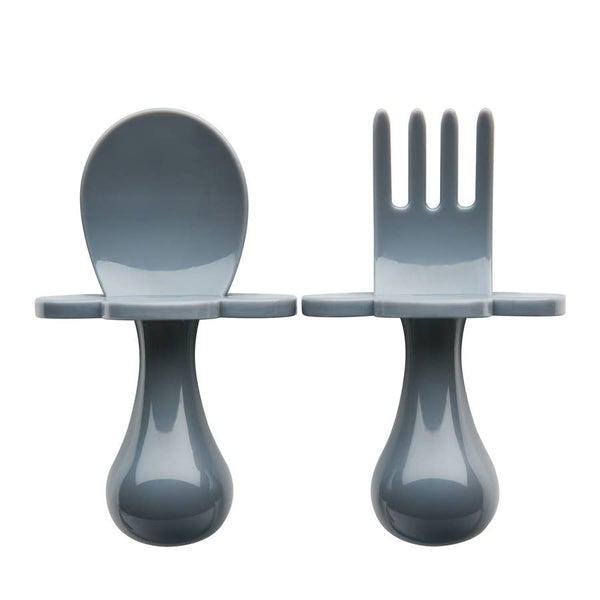 Baby Fork & Spoon Set | Grey - Food Prep & Accessories - Poshinate Kiddos Baby & Kids Boutique - out of box