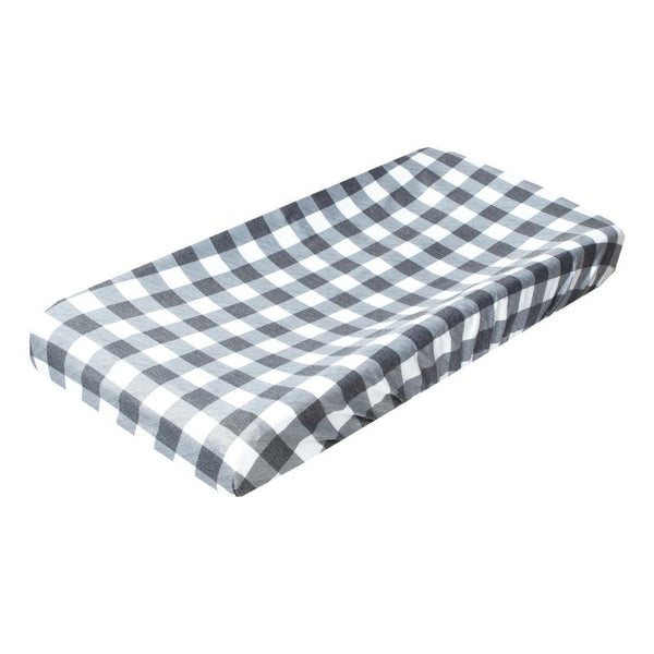 Baby Diaper Changing Pad Cover | Premium Knit | Buffalo Plaid Grey/White - changing pad covers - Poshinate Kiddos Baby & Kids Boutique - on pad