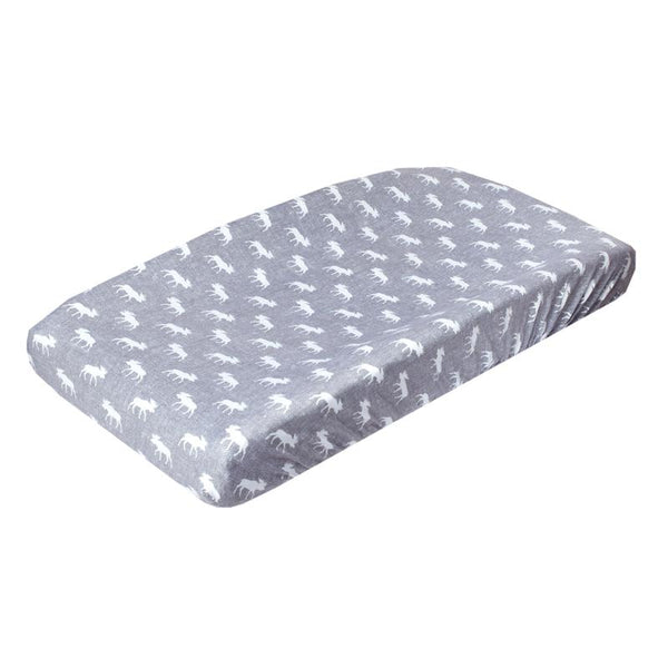 Baby Diaper Changing Pad Cover | Premium Knit | Moose Grey/White - Poshinate Kiddos Baby & Kids Boutique - on pad