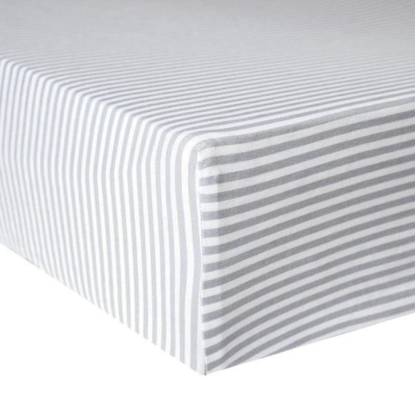 Baby Crib Sheet | Premium Knit | Grey Stripe - Crib Sheets - Poshinate Kiddos Baby & Kids Store - on mattress