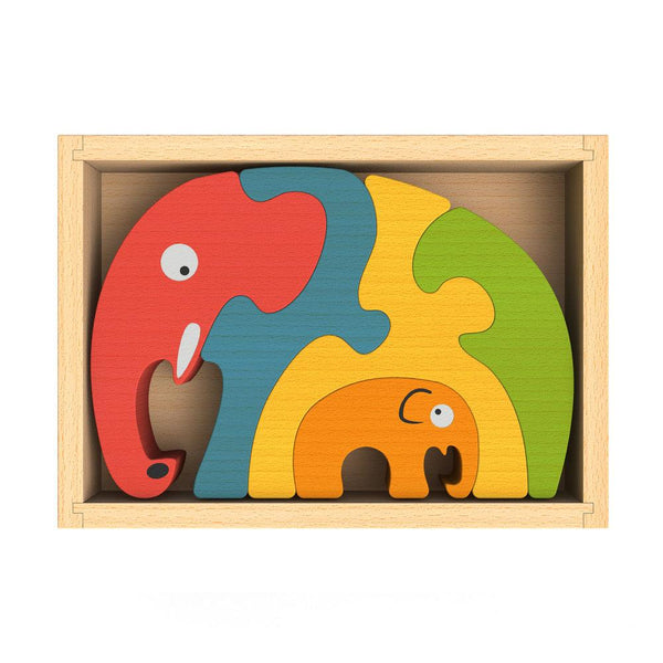 Wooden Elephant Family Puzzle - Puzzles, Games & Toys - Poshinate Kiddos Baby & Kids Store - flat box