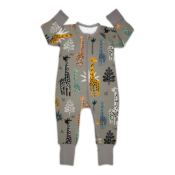 Baby Jammies | Giraffe | Grey - Baby Jammies - Poshinate Kiddos Baby & Kids Store - Front view of jammies  