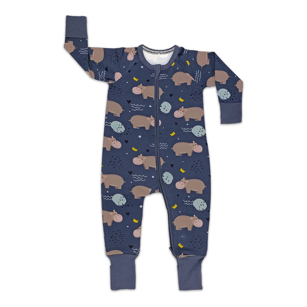 Baby Jammies | Hippo | Purple - Baby Jammies - Poshinate Kiddos Baby & Kids Store - Front view of jammies 