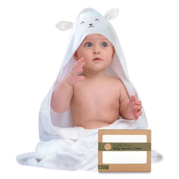 Baby Bath Towel with Hood | Bamboo - Bath Time - Poshinate Kiddos Baby & Kids Store - Baby wearing hooded bath towel