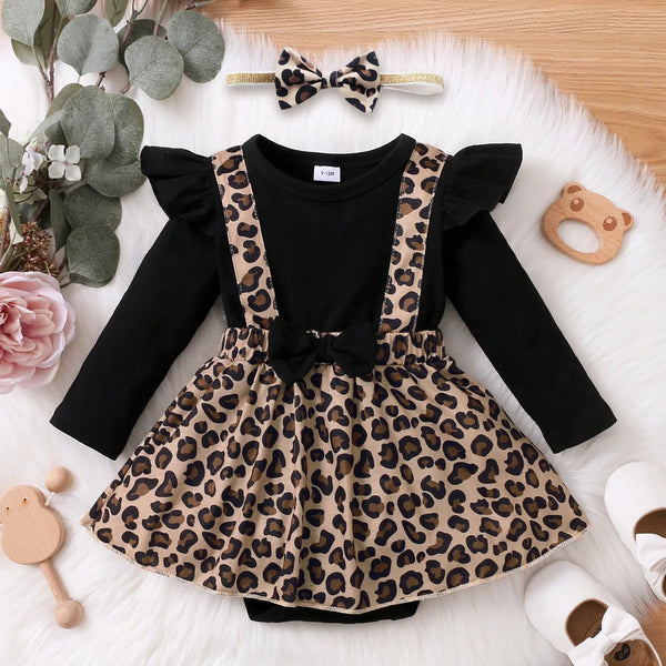 Baby Romper Dress | Leopard | 2 pc set - Baby Rompers - Poshinate Kiddos Baby & Kids Store - View of outift 
