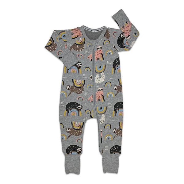 Baby Jammies | Sloth | Grey - Baby Jammies - Poshinate Kiddos Baby & Kids Store - Front view of jammies