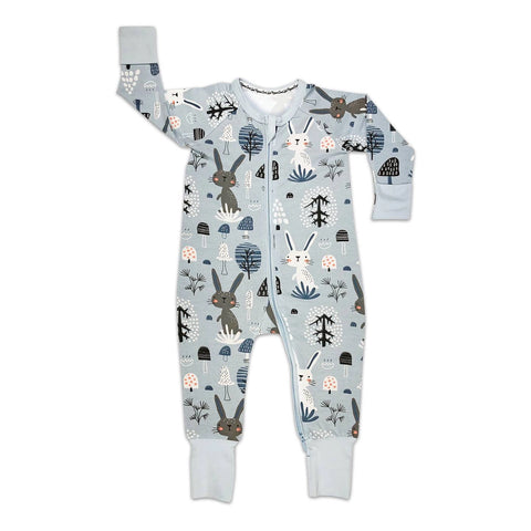 Baby Jammies | Bunnies | Blue - Baby Jammies - Poshinate Kiddos Baby & Kids Store - View of front of jammies 