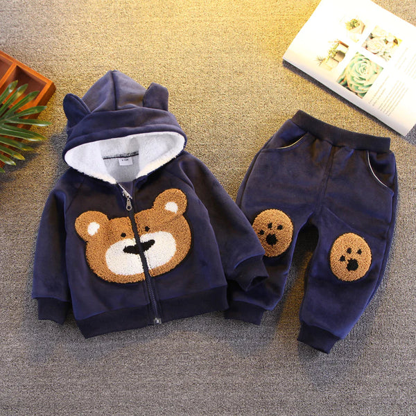 Baby Outfit | Navy Velour | Bear - Baby Outfits - Poshinate Kiddos Baby & Kids Store - View of the velour outfit