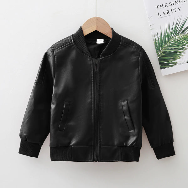 Boys Jacket | Bomber Style | Black - Kids Jackets - Poshinate Kiddos Baby & Kids Store  - View of jacket on hanger