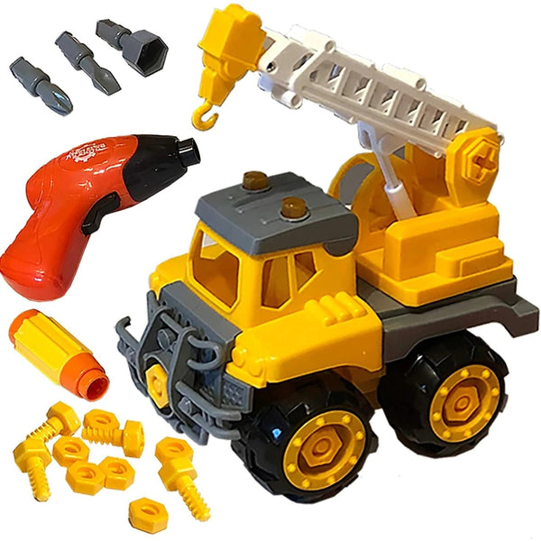  Kids Crane Toy | 25 pc with Case - Kids Toys - Poshinate Kiddos Baby & Kids Store - Closeup of assembled crane and drill and nuts and bolts.