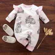 Baby Girl Romper | Bunnies | White & Pink