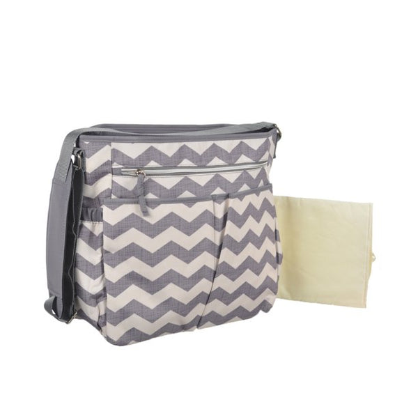 Diaper Bag Tote | Grey Chevron - Diaper Bags - Poshinate Kiddos Baby & Kids Store - Diaper Bag Standing