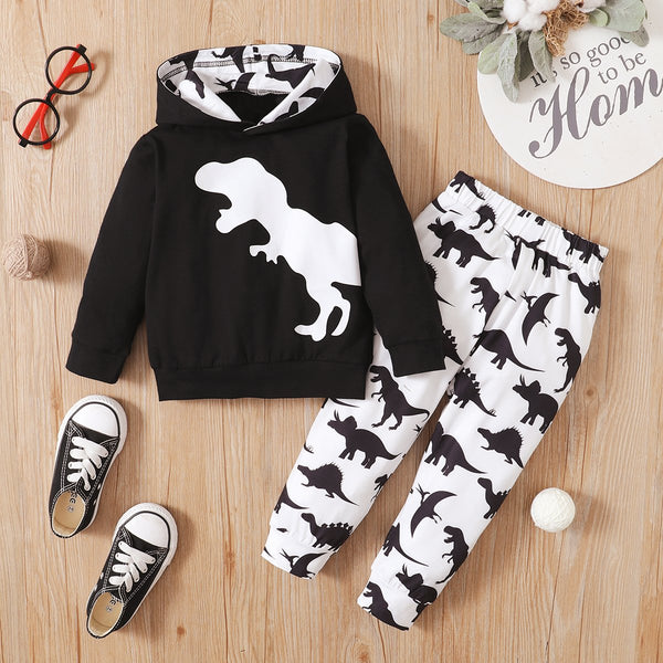 Boys Outfit | Dino | Black & White 2pc - Boys Outfit - Poshinate Kiddos Baby & Kids store - outfit with shoes