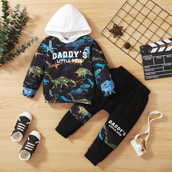Boys Outfit | Dino | Multi-color 2pc - Boys Clothes - Poshinate Kiddos Baby & kids Store - shows outfit with shoes