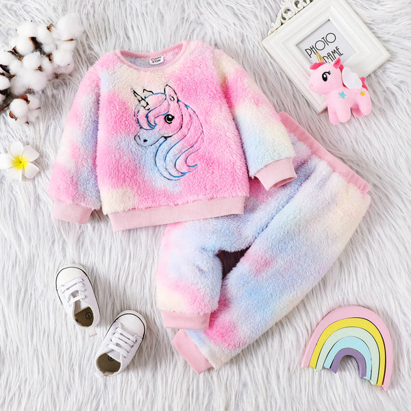 Baby Outfit | TieDye Fuzzy Unicorn | 2 pc Set - Baby Outfit - Poshinate Kiddos Baby & Kids Store - Showing the 2 piece TieDye Outfit