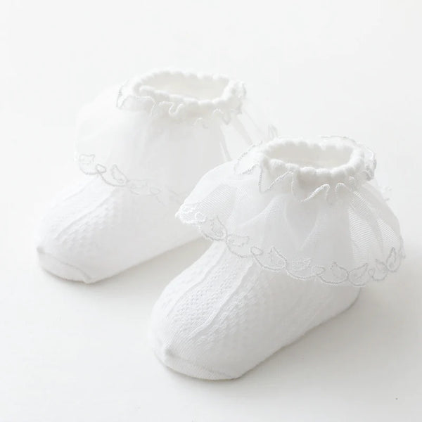 Girls Socks | White Lace Trim - Accessories - Poshinate Kiddos Baby & Kids Store - view of  socks